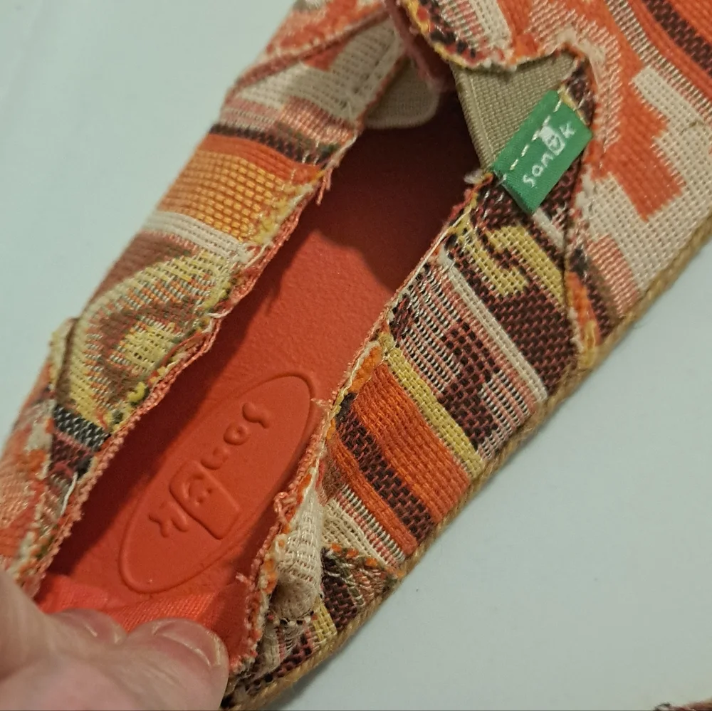 Sanuk Boho Woven Espadrille Flats Orange Tribal Print Sz 6 EU 37